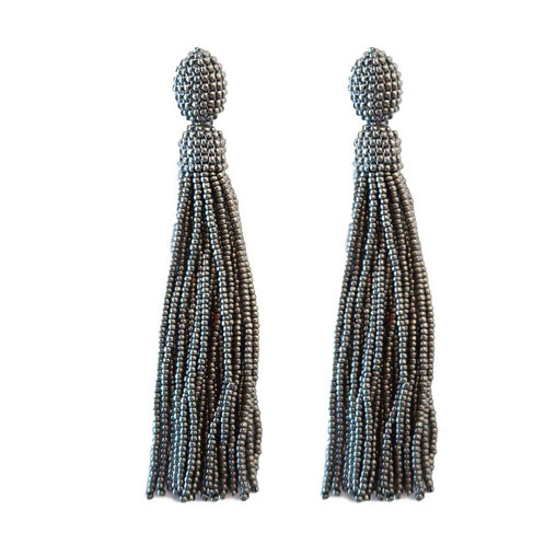 Silver Seed Bead Holiday Tassel Earrings by St. Armands Designs of Sarasota