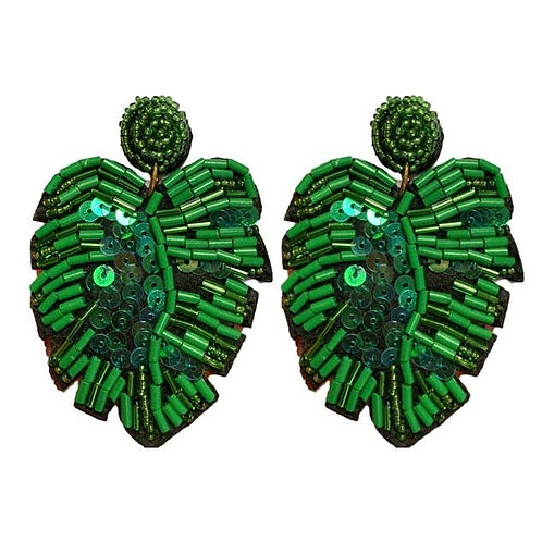 Green Sequin Monstera Earrings by St. Armands Designs of Sarasota